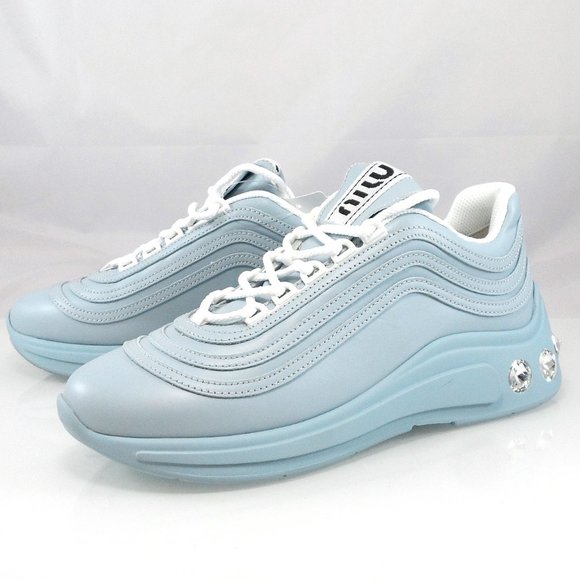 NIB$950 Miu Miu Crystal-Embellished Leather Chunky Sole Low-Top Sneakers 38/38.5 - Picture 6 of 16